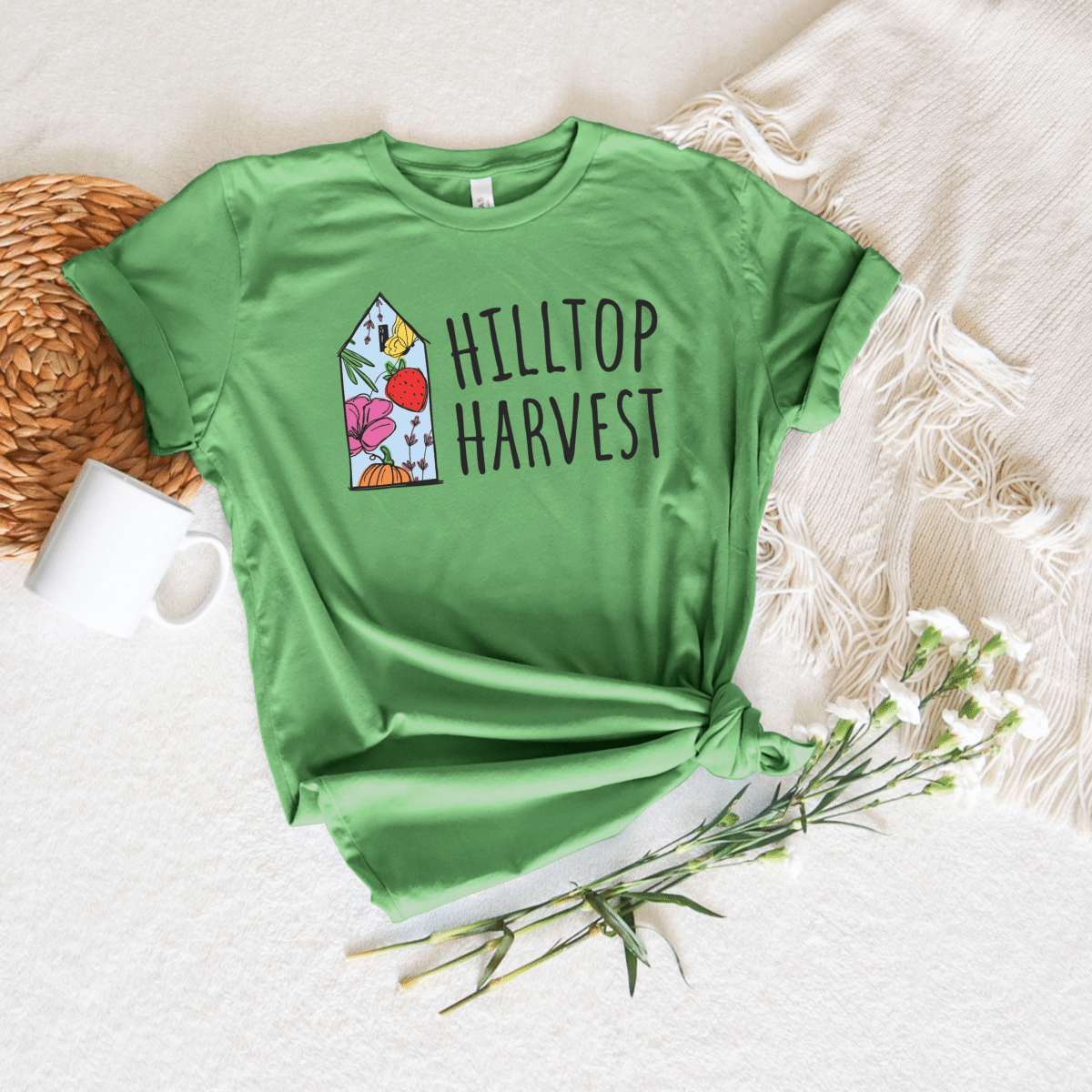 adult hilltop harvest logo tee